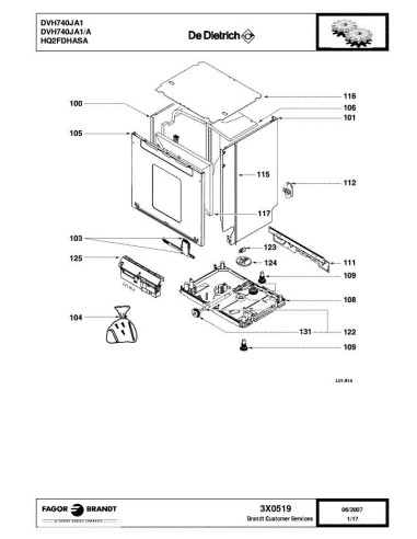 Pièces détachées DE DIETRICH DVH740JA1 DVH740JA1/A DVH740JA1/B 3X0519 Annee 0 3X0519 