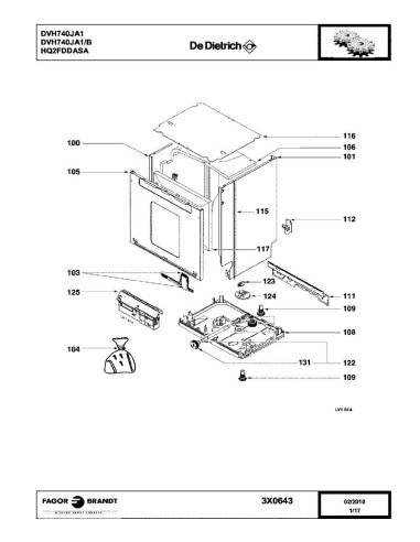 Pièces détachées DE DIETRICH DVH740JA1 DVH740JA1/A DVH740JA1/B 3X0519 