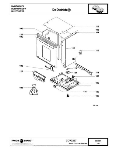 Pièces détachées DE DIETRICH DVH740WE1 DVH740WE1/A 3DV0237 Annee 0 3DV0237 