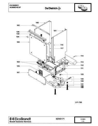Pièces détachées DE DIETRICH DVI300BE1 AO8MDHEXB 3DV0171 3DV0198 Annee 0 3DV0171 