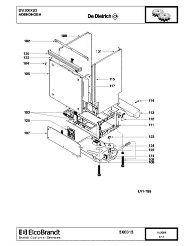 Pièces détachées DE DIETRICH DVI300XU2 3X0289 3X0313 Annee 0 3X0313 