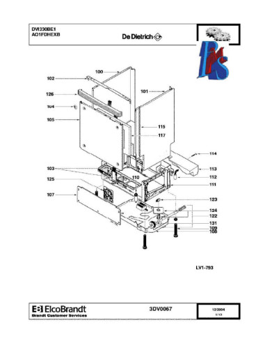 Pièces détachées DE DIETRICH DVI330BE1 AO1FDHEXB 3DV0067 3DV0200 