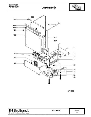 Pièces détachées DE DIETRICH DVI330WE1 AO1FDHEXA 3DV0083 3DV0204 Annee 0 3DV0204 