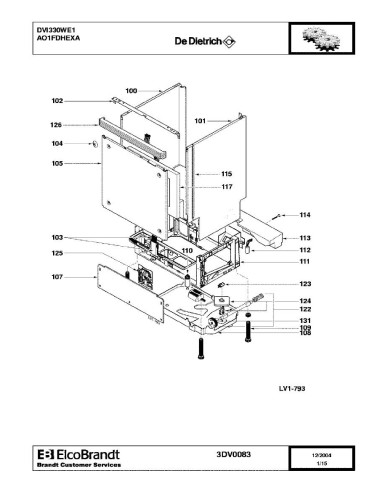 Pièces détachées DE DIETRICH DVI330WE1 3DV0083 3DV0204 AO1FDHEXA 