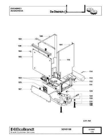 Pièces détachées DE DIETRICH DVI340WE1 AO3ADHEXA 3DV0158 