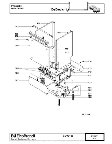 Pièces détachées DE DIETRICH DVI340XE1 AO3ADHEXC 3DV0160 3DV0196 Annee 0 3DV0196 