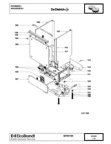 Pièces détachées DE DIETRICH DVI360XE1 3DV0194 Annee 0 3DV0194 