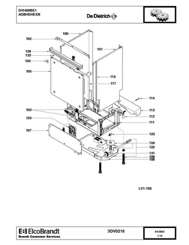 Pièces détachées DE DIETRICH DVI400BE1 AO8HDHEXB 3DV0216 Annee 0 3DV0216 