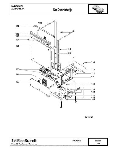 Pièces détachées DE DIETRICH DVI430WE1 AO2ADHEXA AO2FDHEXA 3X0360 3X0458 Annee 0 3X0360 