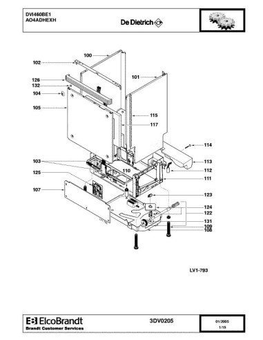 Pièces détachées DE DIETRICH DVI460BE1 AO4ADHEXL 3DV0205 3DV0212 Annee 0 3DV0205 