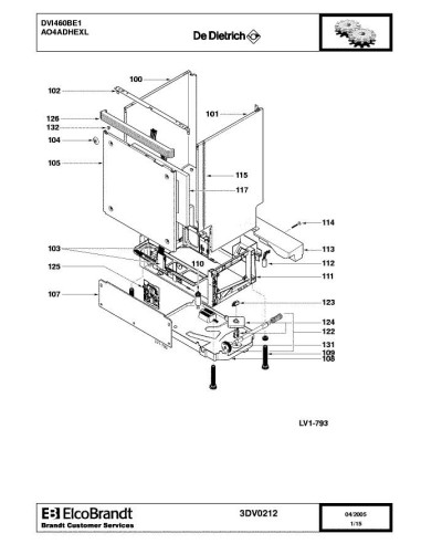 Pièces détachées DE DIETRICH DVI460BE1 AO4ADHEXL 3DV0205 3DV0212 Annee 0 3DV0212 