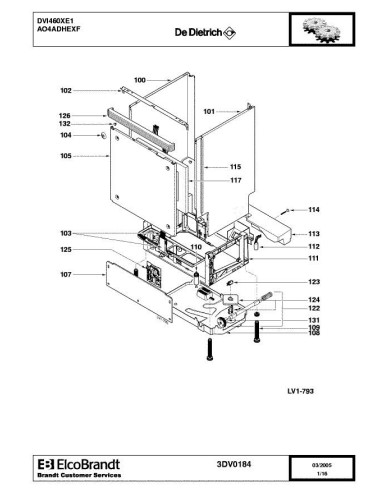 Pièces détachées DE DIETRICH DVI460XE1 3DV0184 3DV0199 3DV0214 Annee 0 3DV0184 