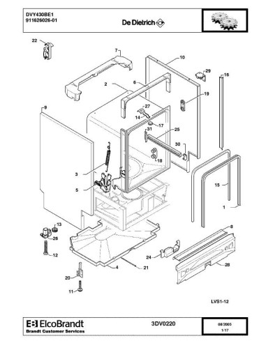 Pièces détachées DE DIETRICH DVY430BE1 3DV0220 Annee 0 3DV0220 