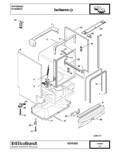 Pièces détachées DE DIETRICH DVY430JE1 3DV0202 Annee 0 3DV0202 