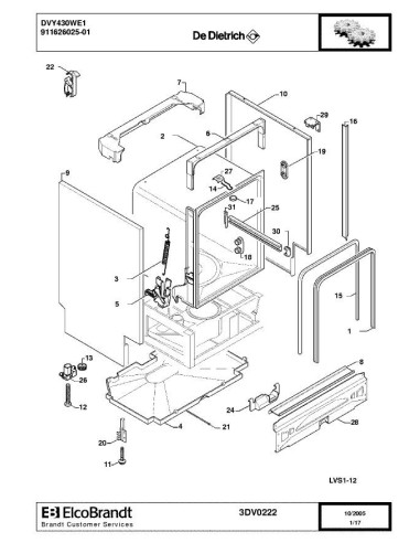 Pièces détachées DE DIETRICH DVY430WE1 3DV0222 Annee 0 3DV0222 