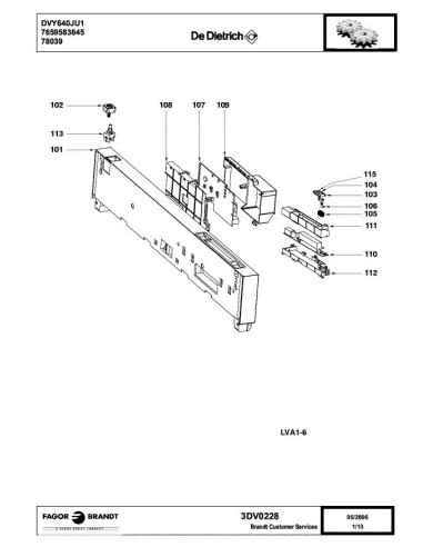 Pièces détachées DE DIETRICH DVY640JU1 3DV0228 Annee 0 3DV0228 