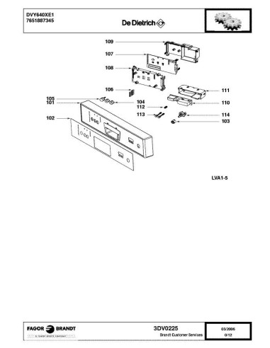 Pièces détachées DE DIETRICH DVY640XE1 7651887345 3DV0225 Annee 0 3DV0225 