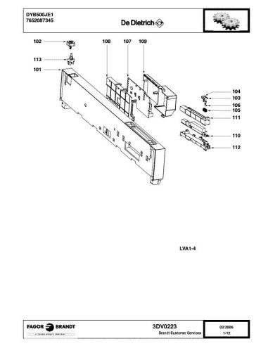 Pièces détachées DE DIETRICH DYB500JE1 3DV0223 Annee 0 3DV0223 