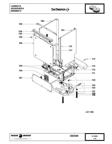 Pièces détachées DE DIETRICH LDD925IX 3X0408 Annee 0 3X0408 