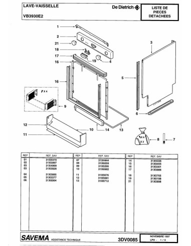 Pièces détachées DE DIETRICH VB3930E2 3DV0085 3DV0087 Annee 0 3DV0087 