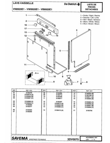 Pièces détachées DE DIETRICH VB8920E1 REP-000304 Annee 0 REP-000304 