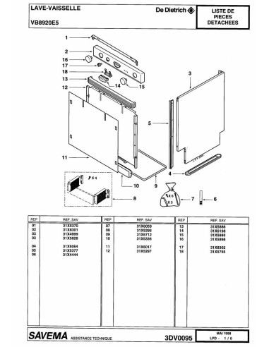 Pièces détachées DE DIETRICH VB8920E5 3DV0095 Annee 0 3DV0095 