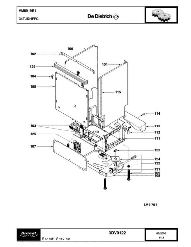 Pièces détachées DE DIETRICH VM8919E1 3DV0122 Annee 0 3DV0122 