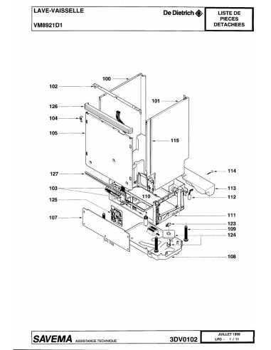 Pièces détachées DE DIETRICH VM8921D1 3DV0102 Annee 0 3DV0102 