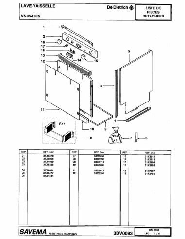 Pièces détachées DE DIETRICH VN8541E5 14X2DHEUE 3DV0093 