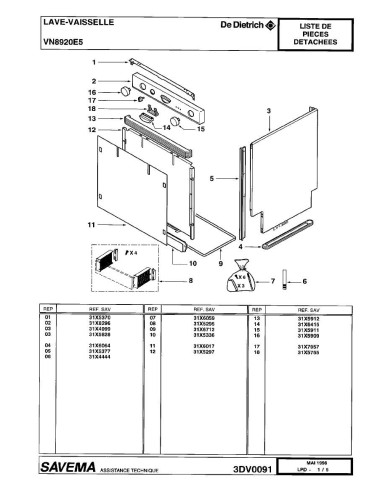 Pièces détachées DE DIETRICH VN8920E5 1434DHEUF 3DV0091 