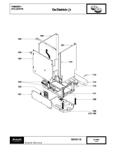 Pièces détachées DE DIETRICH VN8929E1 34TLDHFFB 3DV0119 Annee 0 3DV0119 