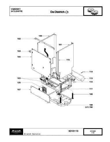 Pièces détachées DE DIETRICH VN8929E1 34TLDHFFB 3DV0119 