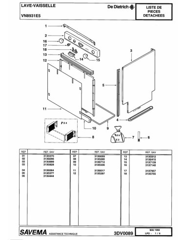 Pièces détachées DE DIETRICH VN8931E5 3DV0089 Annee 0 3DV0089 