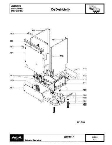 Pièces détachées DE DIETRICH VN8945E1 3DV0117 Annee 0 3DV0117 