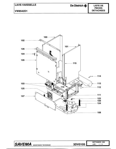 Pièces détachées DE DIETRICH VW8542D1 3DV0105 Annee 0 3DV0105 