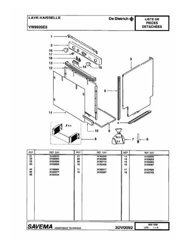 Pièces détachées DE DIETRICH VW8920E5 1434DHEUG 3DV0092 