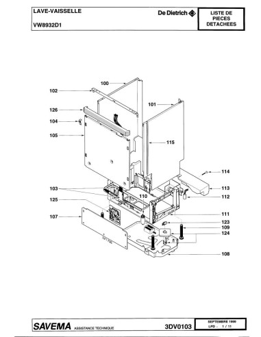 Pièces détachées DE DIETRICH VW8932D1 3DV0103 Annee 0 3DV0103 