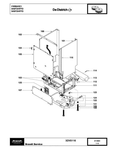 Pièces détachées DE DIETRICH VW8945E1 3DV0116 Annee 0 3DV0116 