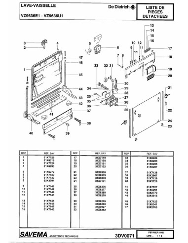 Pièces détachées DE DIETRICH VZ9636E1 3DV0071 Annee 0 3DV0071 