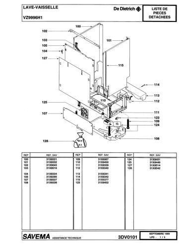 Pièces détachées DE DIETRICH VZ9996H1 3DV0101 Annee 0 3DV0101 