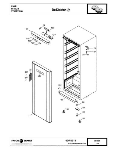 Pièces détachées DE DIETRICH 6545L 4DR0319 Annee 0 4DR0319 