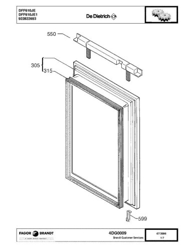 Pièces détachées DE DIETRICH DFF610JE 4DG0009 Annee 0 4DG0009 