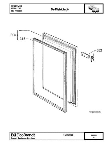 Pièces détachées DE DIETRICH DFS511JE1 4DR0306 Annee 0 4DR0306 