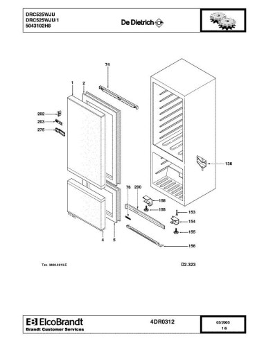 Pièces détachées DE DIETRICH DRC525WJU 4DR0312 Annee 0 4DR0312 