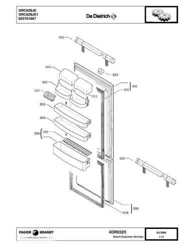 Pièces détachées DE DIETRICH DRC629JE 4DR0325 Annee 0 4DR0325 