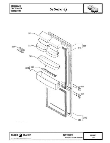 Pièces détachées DE DIETRICH DRC728JE 4DR0359 Annee 0 4DR0359 