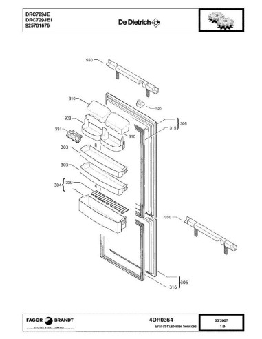 Pièces détachées DE DIETRICH DRC729JE 4DR0364 Annee 0 4DR0364 