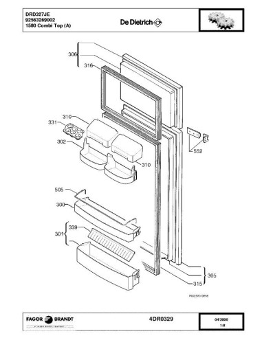 Pièces détachées DE DIETRICH DRD327JE 4DR0329 Annee 0 4DR0329 