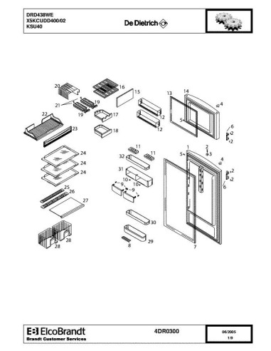 Pièces détachées DE DIETRICH DRD438WE 4DR0300 Annee 0 4DR0300 