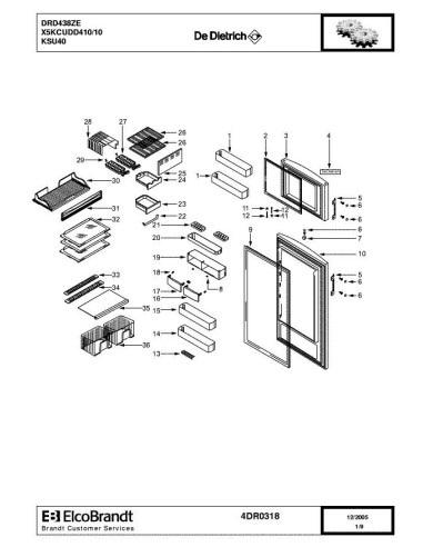 Pièces détachées DE DIETRICH DRD438ZE 4DR0301 4DR0315 4DR0316 4DR0318 Annee 0 4DR0318 